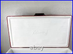 Vintage 1983 Red Coleman Metal Cooler 28x16x15 inch Locking Lid USA Made GUC