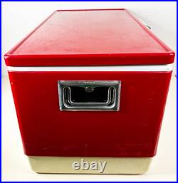 Vintage 1983 Red Coleman Metal Cooler 28x16x15 inch Locking Lid USA Made GUC