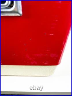 Vintage 1983 Red Coleman Metal Cooler 28x16x15 inch Locking Lid USA Made GUC