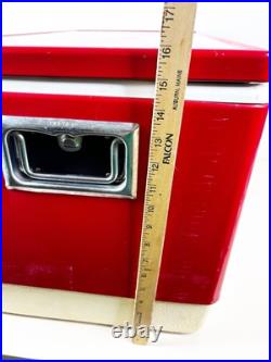 Vintage 1983 Red Coleman Metal Cooler 28x16x15 inch Locking Lid USA Made GUC