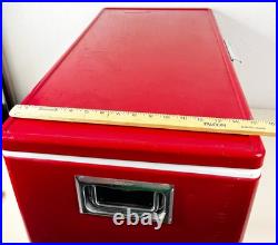 Vintage 1983 Red Coleman Metal Cooler 28x16x15 inch Locking Lid USA Made GUC