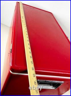 Vintage 1983 Red Coleman Metal Cooler 28x16x15 inch Locking Lid USA Made GUC