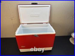 Vintage 1984 Coleman Red Ice Chest Cooler Box 22.5 X 16 X 13.5
