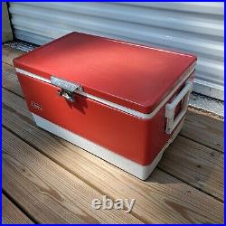 Vintage 1985 Coleman Cooler Retro Red Metal Ice Chest 22 1/2 15 1/2 13 1/2 NICE