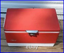 Vintage 1985 Coleman Cooler Retro Red Metal Ice Chest 22 1/2 15 1/2 13 1/2 NICE