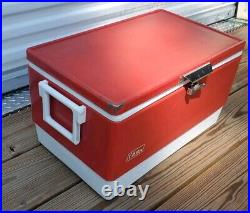 Vintage 1985 Coleman Cooler Retro Red Metal Ice Chest 22 1/2 15 1/2 13 1/2 NICE