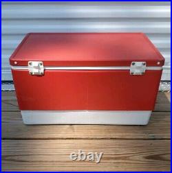 Vintage 1985 Coleman Cooler Retro Red Metal Ice Chest 22 1/2 15 1/2 13 1/2 NICE