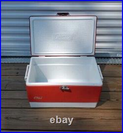 Vintage 1985 Coleman Cooler Retro Red Metal Ice Chest 22 1/2 15 1/2 13 1/2 NICE