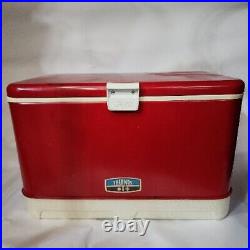 Vintage 48 Qt Red Thermos Metal Cooler Ice Chest Retro Camping Tailgating 1970s