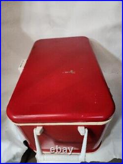 Vintage 48 Qt Red Thermos Metal Cooler Ice Chest Retro Camping Tailgating 1970s