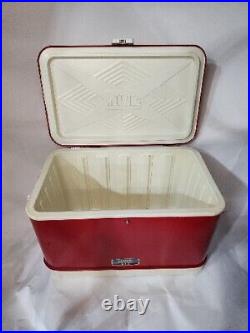 Vintage 48 Qt Red Thermos Metal Cooler Ice Chest Retro Camping Tailgating 1970s