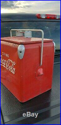 Vintage 50's Coca Cola COKE TempRite Embossed Metal Sign Picnic Soda Pop Cooler
