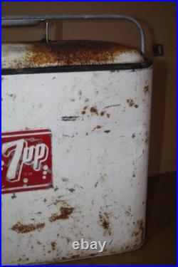 Vintage 50's Metal 7up Progress Refrigeration Cooler -Solid But Needs TLC