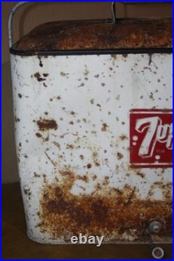 Vintage 50's Metal 7up Progress Refrigeration Cooler -Solid But Needs TLC