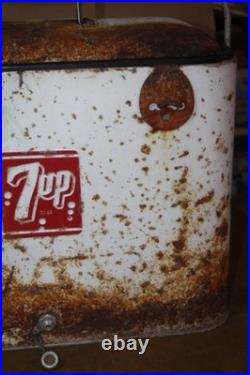Vintage 50's Metal 7up Progress Refrigeration Cooler -Solid But Needs TLC