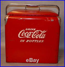 Vintage'50s Embossed Coca-Cola Metal Cooler Ice Chest with 2 Trays & Side Opener