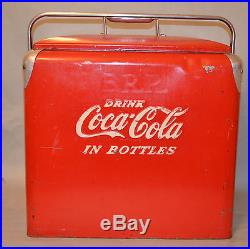 Vintage'50s Embossed Coca-Cola Metal Cooler Ice Chest with 2 Trays & Side Opener