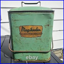 Vintage 50s Magikooler Leisure Chest Rusty Picnic Ice Chest Cooler Green 16x9