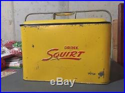 Vintage 50s Metal SQUIRT Cooler A4 Rare Ice Chest Embossed