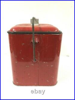 Vintage 50s PLEASURE CHEST cooler LUNCHBOX red metal ice steel picnic box tote