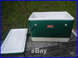 Vintage 60's Coleman Green Chest Cooler Metal Locking Handles with Tray