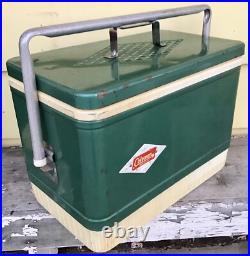 Vintage 60's Green Metal COLEMAN Chest Cooler Diamond Logo Retro Party Beer Soda