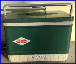 Vintage 60's Green Metal COLEMAN Chest Cooler Diamond Logo Retro Party Beer Soda