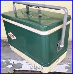 Vintage 60's Green Metal COLEMAN Chest Cooler Diamond Logo Retro Party Beer Soda