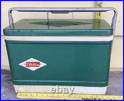 Vintage 60's Green Metal COLEMAN Chest Cooler Diamond Logo Retro Party Beer Soda