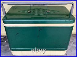 Vintage 60's Green Metal COLEMAN Chest Cooler Diamond Logo Retro Party Beer Soda
