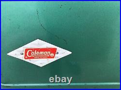 Vintage 60's Green Metal COLEMAN Chest Cooler Diamond Logo Retro Party Beer Soda