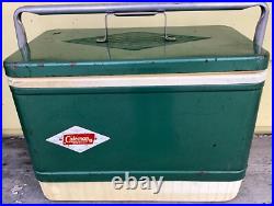 Vintage 60's Green Metal COLEMAN Chest Cooler Diamond Logo Retro Party Beer Soda