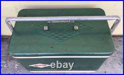 Vintage 60's Green Metal COLEMAN Chest Cooler Diamond Logo Retro Party Beer Soda