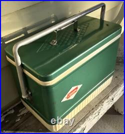 Vintage 60's Green Metal COLEMAN Chest Cooler Diamond Logo Retro Party Beer Soda