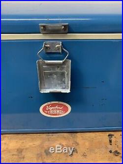 Vintage 60s 70s Rare Blue Metal Vagabond Thermos Cooler Bottle Opener Handles
