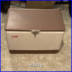 Vintage 60s And 70s Coleman Brown Beige Tan Metal Cooler WithOpener 18x11x13