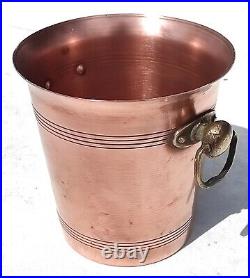 Vintage 7.9inch French Copper Ice Bucket Cooler Bronze Brass Handles 2.2lbs