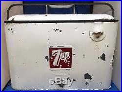 Vintage 7 UP Progress Refrigerator Co. White Metal Cooler Bottle Opener