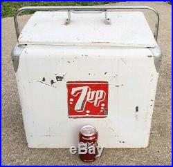 Vintage 7 Up Metal Soda Pop Beverage Ice Chest Cooler Progress Refrigeration Co