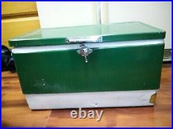 Vintage 70's coleman metal cooler green large full size with handles and drain