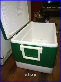 Vintage 70's coleman metal cooler green large full size with handles and drain
