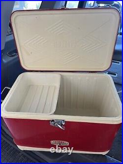 Vintage 70s Thermos Red Metal Cooler with Matching Picnic Jug and Original Boxes