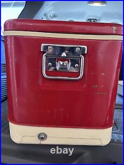 Vintage 70s Thermos Red Metal Cooler with Matching Picnic Jug and Original Boxes