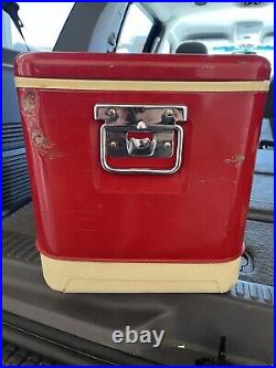 Vintage 70s Thermos Red Metal Cooler with Matching Picnic Jug and Original Boxes