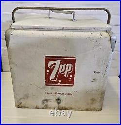 Vintage 7UP Metal Drink Cooler Ice Chest Progress Refrigerator Co