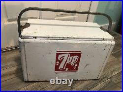 Vintage 7up Cooler 1950s With Handle Hook Closer Drain Plug Metal Ice Chest