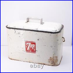 Vintage 7up Cooler Ice Chest Metal Decor with Bottle Opener & Drain 18 x 11 x 9 in
