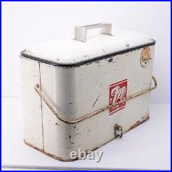 Vintage 7up Cooler Ice Chest Metal Decor with Bottle Opener & Drain 18 x 11 x 9 in