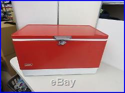 Vintage 80s COLEMAN large RED Steel COOLER ICE CHEST WithTrays 23 x 16 x 13 641