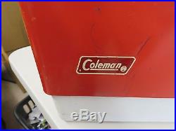 Vintage 80s COLEMAN large RED Steel COOLER ICE CHEST WithTrays 23 x 16 x 13 641